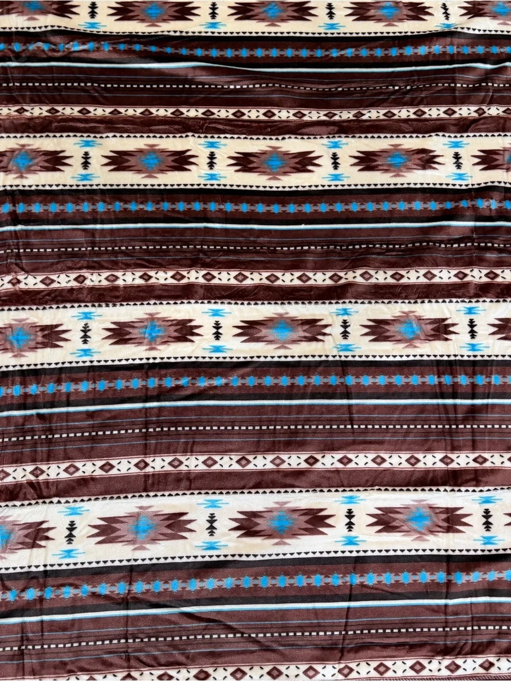 Queen Southwest tribal Aztec Geometric Plush fleece Blanket - BROWN